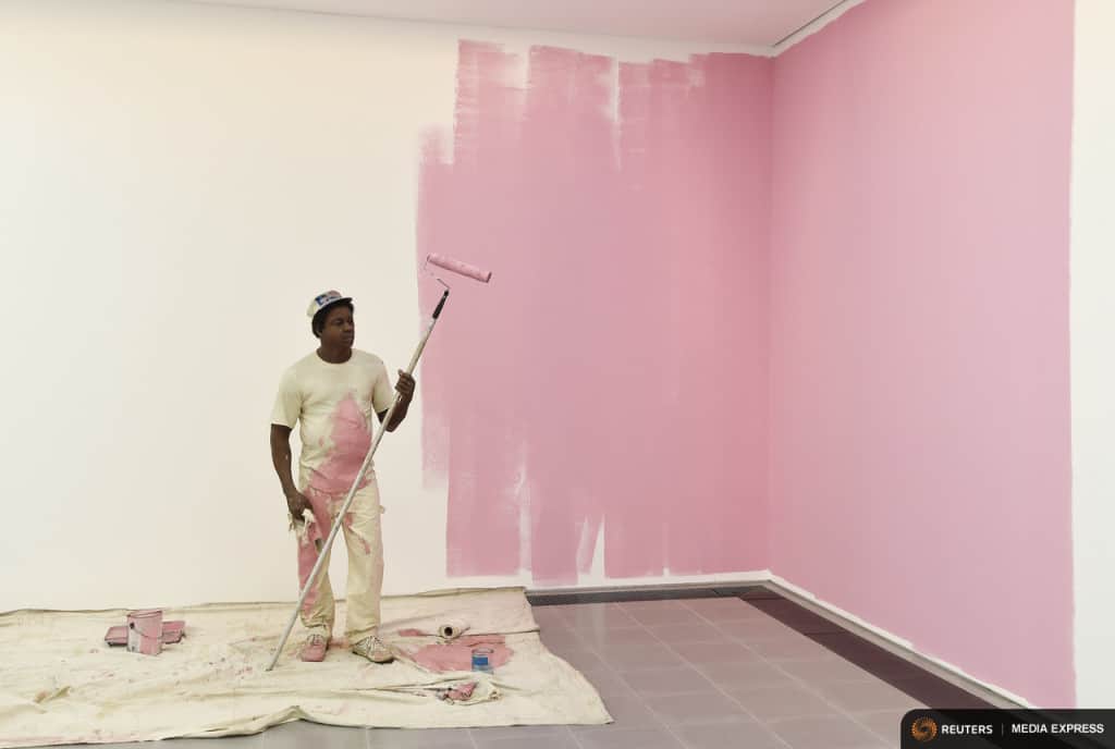A sculpture entitled 'House Painter' by the late U.S. artist Duane Hanson is exhibited at the Serpentine Sackler Gallery in London, June 1, 2015. Hanson's lifelike sculptures portraying working-class Americans and overlooked members of society are being brought together in the largest show of his work in Britain since 1997. REUTERS/Toby Melville